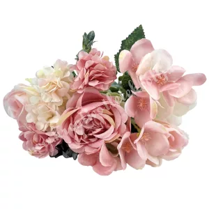 Peonia-rózsa-dália csokor, rózsaszín, 31 cm