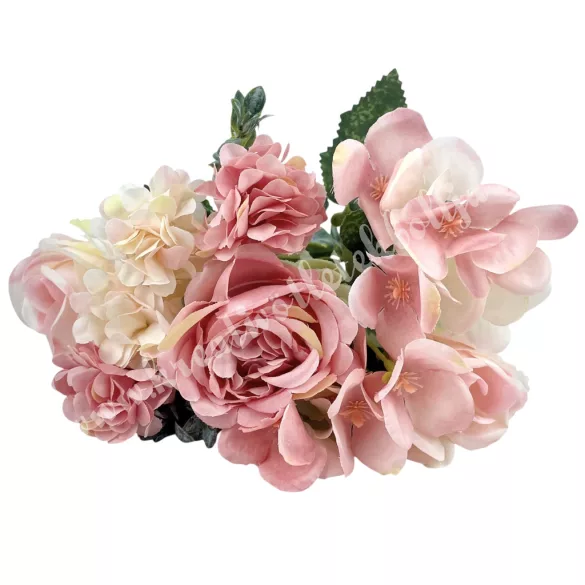Peonia-rózsa-dália csokor, rózsaszín, 31 cm