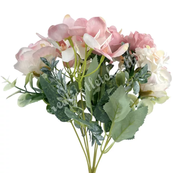 Peonia-rózsa-dália csokor, rózsaszín, 31 cm