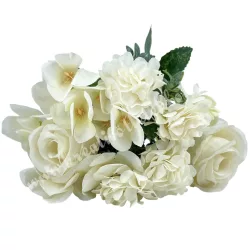 Peonia-rózsa-dália csokor, törtfehér, 31 cm