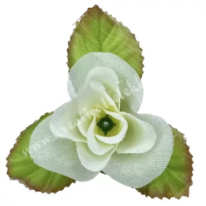 Selyemvirág rózsafej levéllel, törtfehér, 8 cm