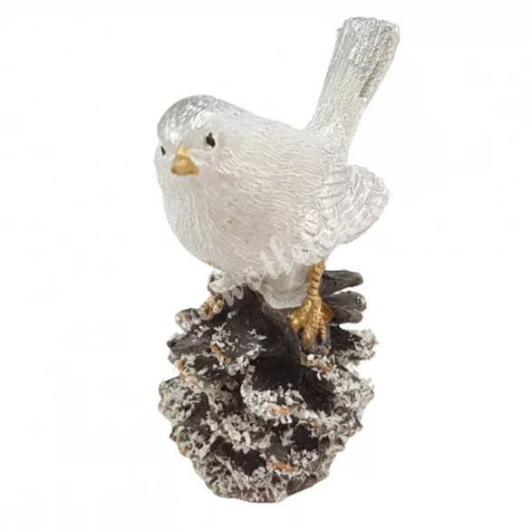 Polyresin madárka tobozon, 8,5x10,5 cm