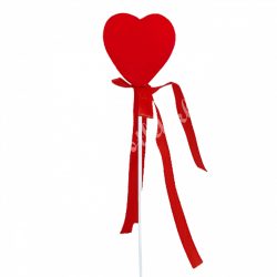 Beszúrós flokkolt szív, piros, 3,3 cm