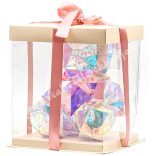 Akril maci led világítással, rózsaszín szívvel, 18x24 cm