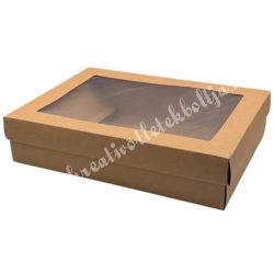 Papírdoboz átlátszó tetővel, natúr, 35x8 cm