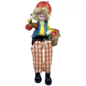 Lógó lábú polyresin gyerek, almával, 7x17 cm