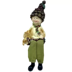 Lógó lábú polyresin gyerek, mókussal, 6x19 cm