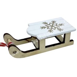 Szánkó, fa, fehér, 7x2,2 cm