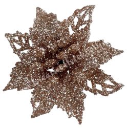 Csipeszes mikulásvirág fej, csillámos, rosegold, 5 cm