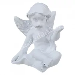 Polyresin ülő angyalka, fehér, 3,3x3,5 cm