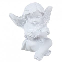 Polyresin ülő angyalka, fehér, 3x3,5 cm