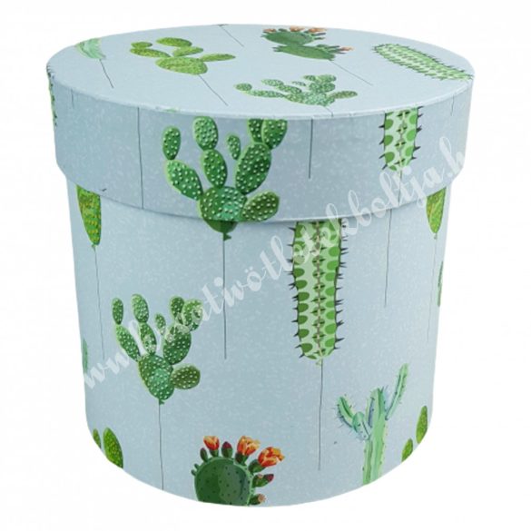 Kaktusz mintás henger doboz, 16x15 cm