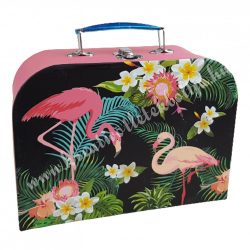 Csatos flamingós papírbőrönd, 19,7x9,5x21 cm