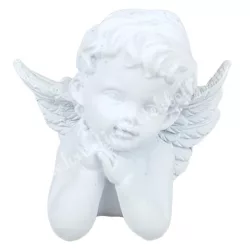 Polyresin angyal, ábrándozó, fehér, 7x6,5 cm