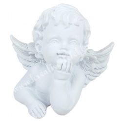 Polyresin angyal, gondolkodó, fehér, 7x6 cm