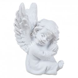 Polyresin ülő angyal, fehér, 5x7 cm