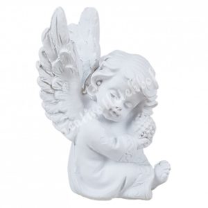 Polyresin ülő angyal, fehér, 5x7 cm