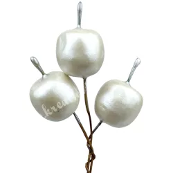 Betűzős alma, gyöngyház fehér, 2x3 cm, 3 db/csokor