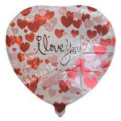   Szív alakú fólia lufi, "I Love you" felirattal, 45 cm