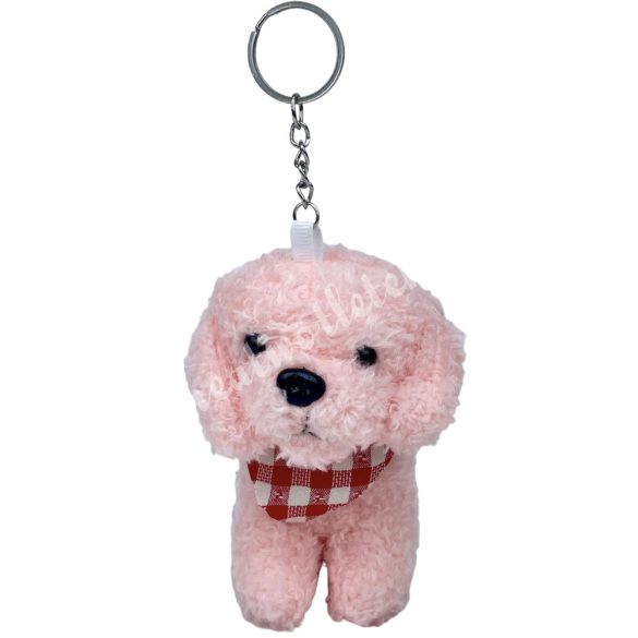 Plüss kutya kendővel, rózsaszín, 12x10 cm