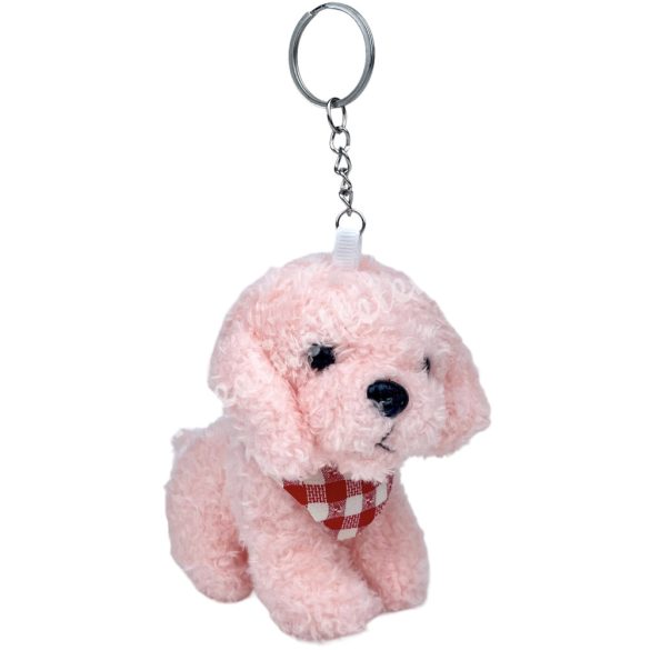 Plüss kutya kendővel, rózsaszín, 12x10 cm