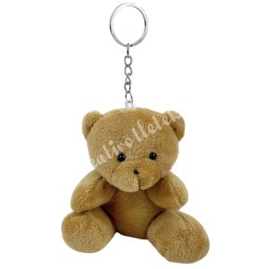 Kulcstartó, plüss maci, barna, 9,5x9 cm