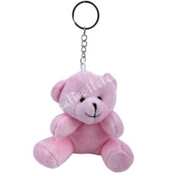 Kulcstartó, plüss maci, rózsaszín, 9,5x9 cm
