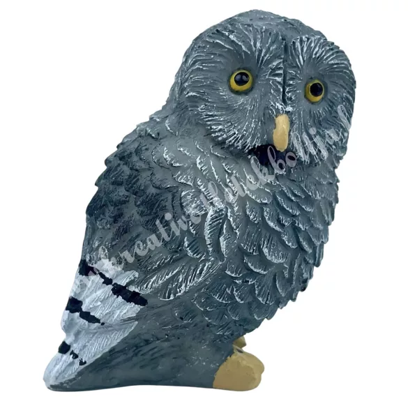 Polyresin bagoly, szürke, 6x7 cm