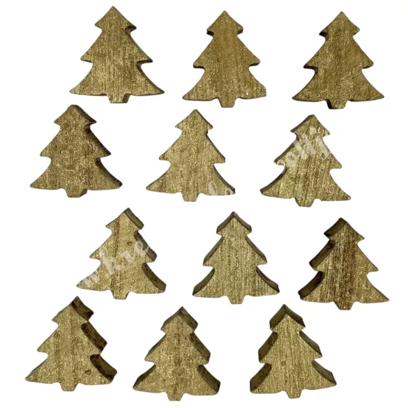 Fa fenyőfa arany, 2,5x2,5 cm, 12 db/csomag