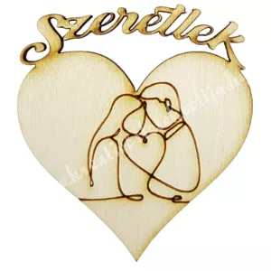 Fa szív, páros "Szeretlek" felirattal, 7,5x8 cm