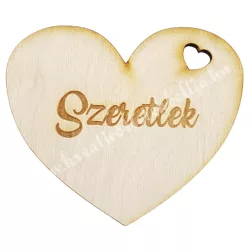 Fa szív, "Szeretlek" felirattal, 8x7 cm