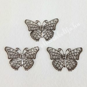 Fém díszítőelem pillangó, ólomszürke színű, 2,5x4 cm