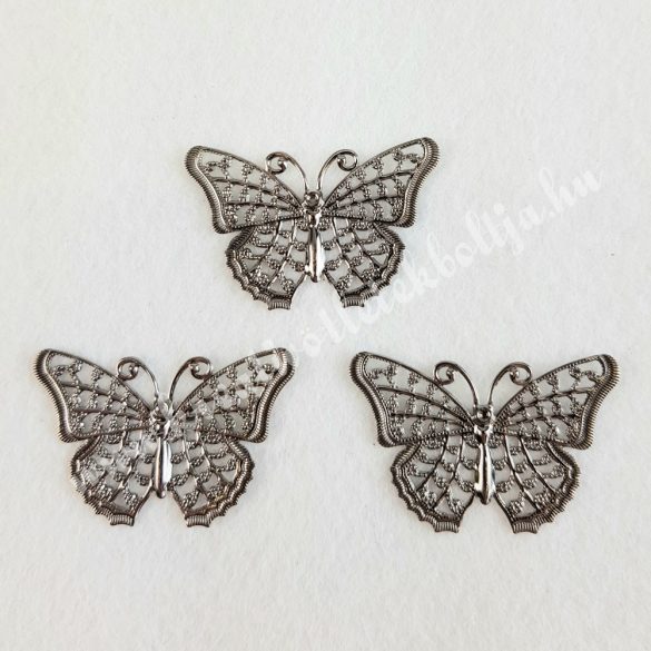 Fém díszítőelem pillangó, ólomszürke színű, 2,5x4 cm