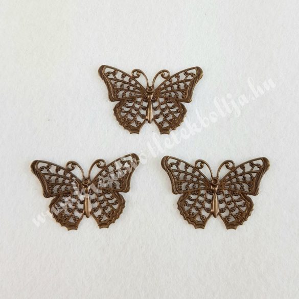 Fém díszítőelem pillangó, réz színű, 2,5x4 cm