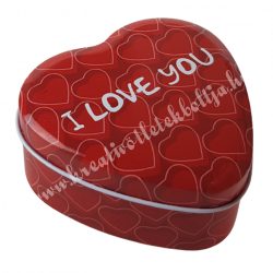   Fém szív alakú doboz, "I love you" felirattal, 9,5x4 cm