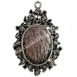 Fémmedál, ovál, platina, 3,1x5 cm