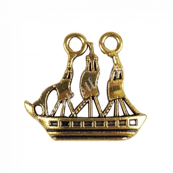 Fémmedál, hajó, arany, 2x3,3 cm