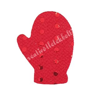 Flitteres dekorgumi kesztyű, piros, 4,5x5,7 cm