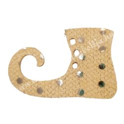 Flitteres dekorgumi manócipő, bézs, balos, 6x4 cm
