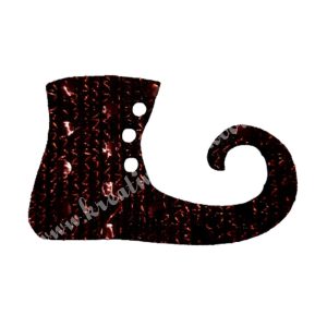 Flitteres dekorgumi manócipő, barna, jobbos, 6x4 cm
