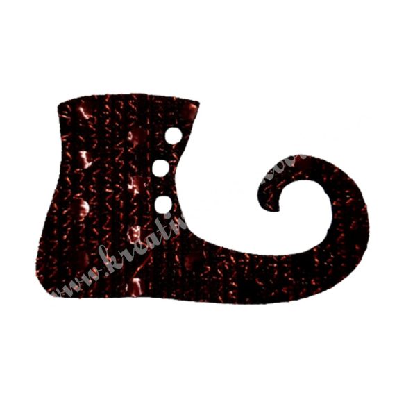 Flitteres dekorgumi manócipő, barna, jobbos, 6x4 cm