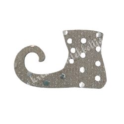 Flitteres dekorgumi manócipő, ezüst, balos, 6x4 cm