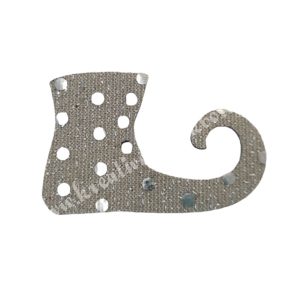 Flitteres dekorgumi manócipő, ezüst, jobbos, 6x4 cm