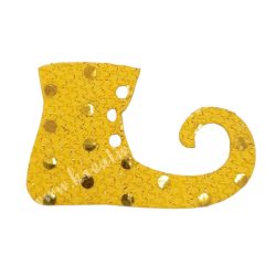 Flitteres dekorgumi manócipő, sárga, jobbos, 6x4 cm