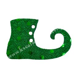 Flitteres dekorgumi manócipő, sötétzöld, jobbos, 6x4 cm