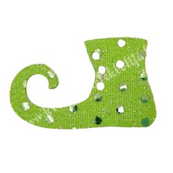 Flitteres dekorgumi manócipő, zöld, balos, 6x4 cm