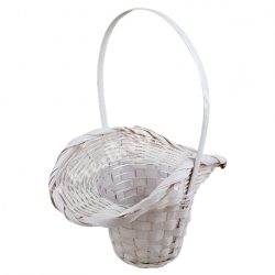   Bambusz füles kosár, műanyag tálkával, fehér, 15,5x30 cm