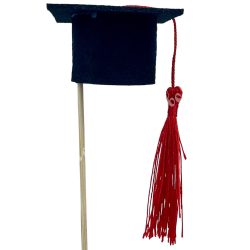 Betűzős filc diplomasapka, piros bojttal, 5,5x10,5 cm