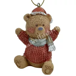 Akasztós polyresin maci sállal, 4,5x6,5 cm