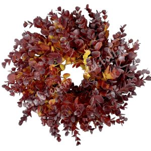 Eukaliptusz koszorú, bordó-sárga, 30 cm